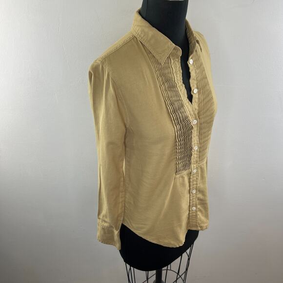 J Crew Tuxedo Plaid Front Pleated Button Down Shirt Blouse Mustard Brown 0 XS - Picture 5 of 9